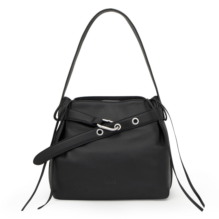 mittelgroße schwarze leder-schultertasche tous hold