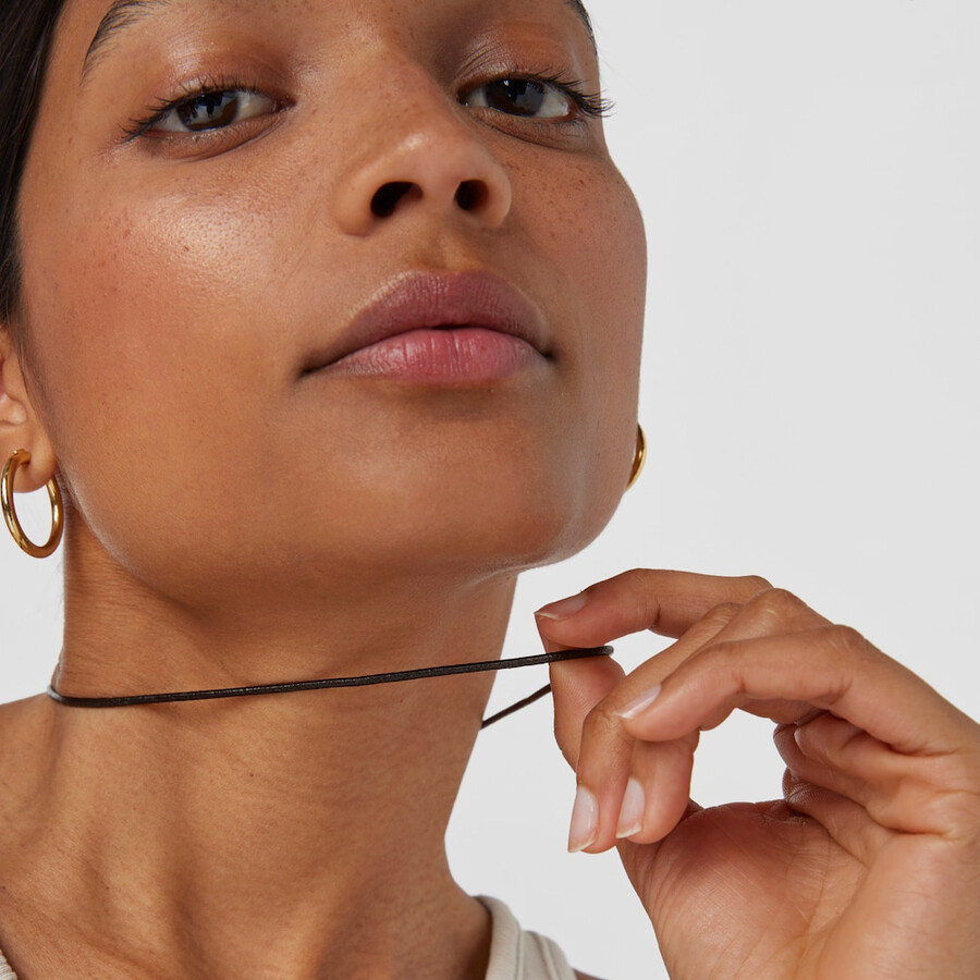 2 mm braunes lederchoker mit verschluss 18-karätige vergoldung auf silber 40 cm lang tous chokers