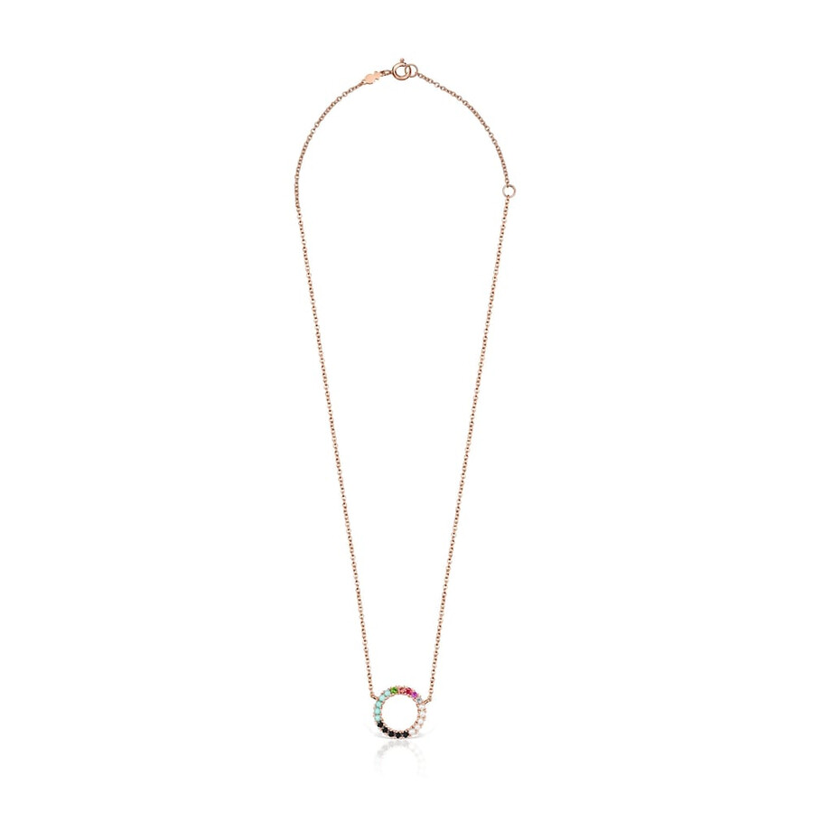 gerade scheibenhalskette aus roséversilbertem silber mit edelsteinen
