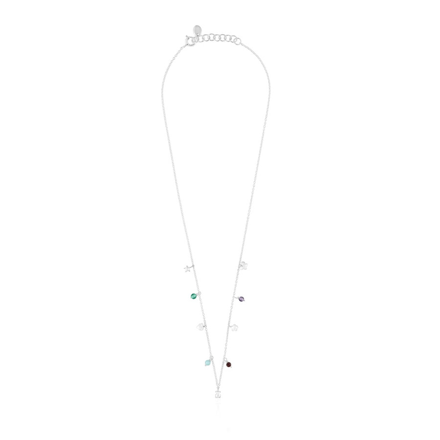 silberne halskette mit auffälligem motiv verziert mit edelsteinen und verzierungen