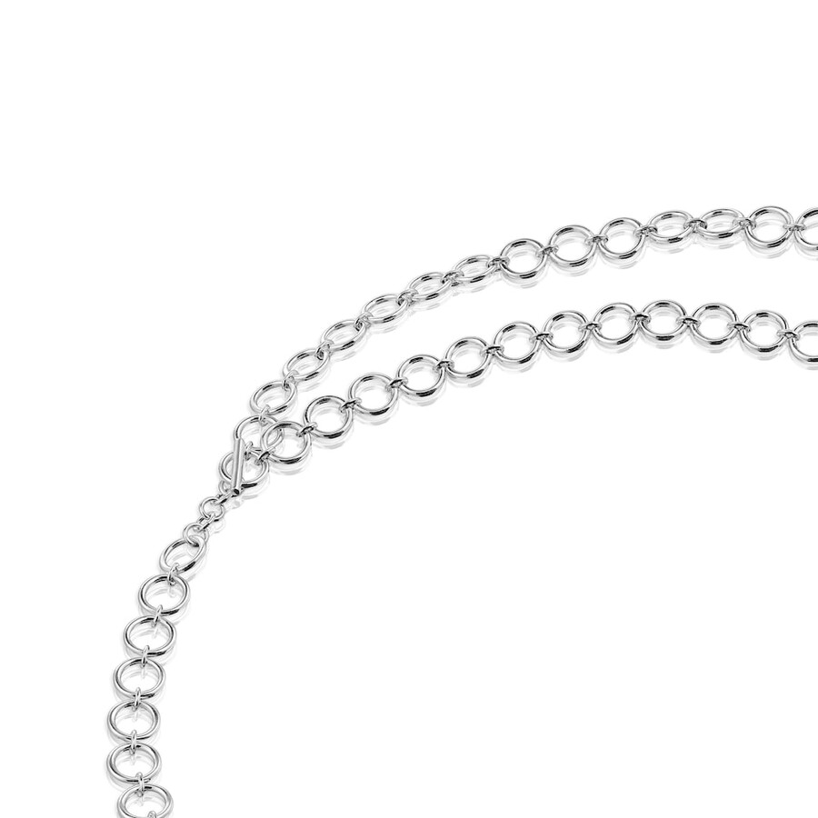 silberfarbene pillenring-halskette mit edelsteinen