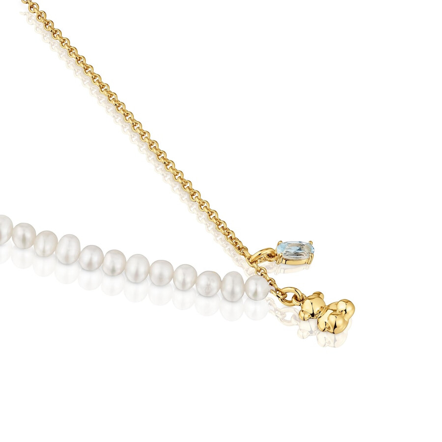 kurze bärenkette mit goldplattierung auf silber zuchtperlen und topas.