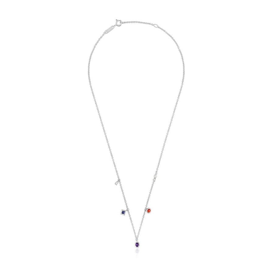 kurze silberne halskette mit edelsteinen und zuchtperle tous basic colors