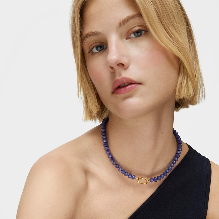 ovaler choker mit 18-karätiger vergoldung auf silber und blauem quarzit