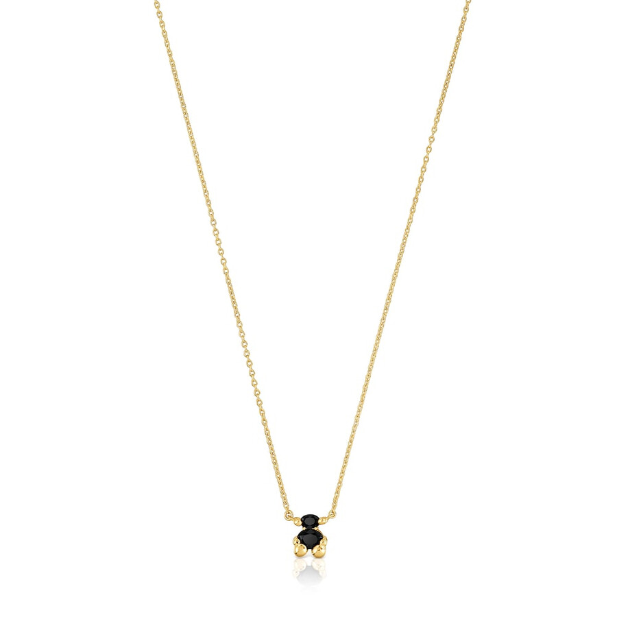kurze halskette aus 18-karätig vergoldetem silber mit onyx-bärenmotiv farbe bär.