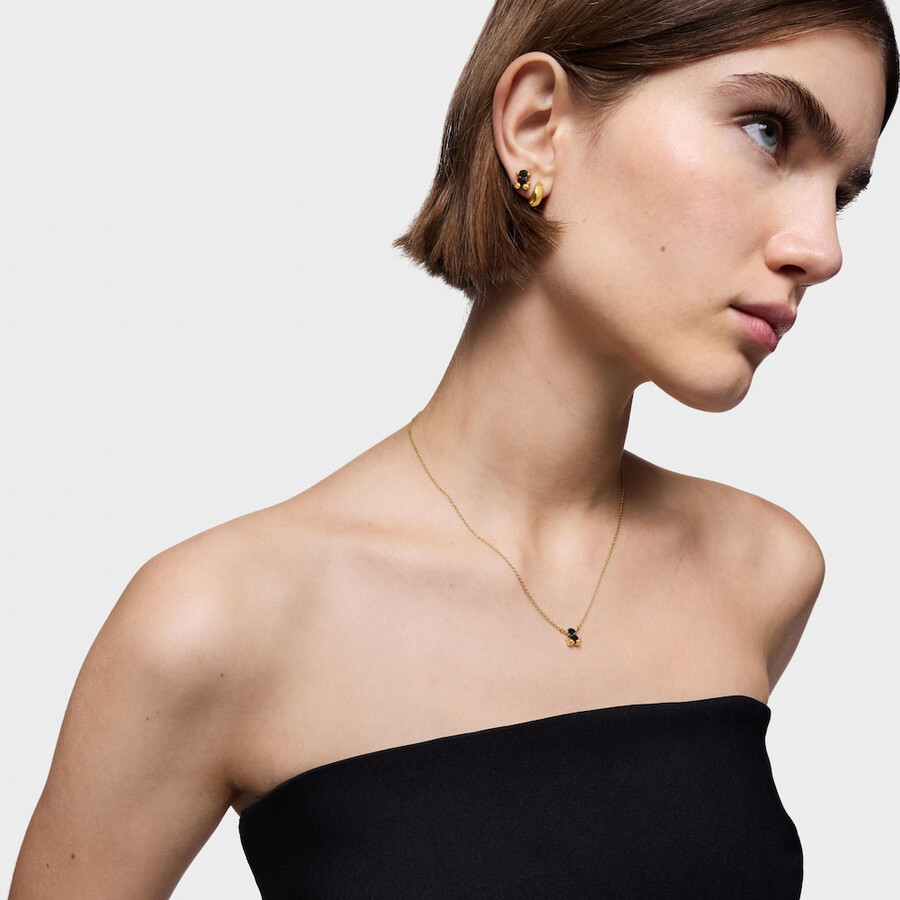 kurze halskette aus 18-karätig vergoldetem silber mit onyx-bärenmotiv farbe bär.