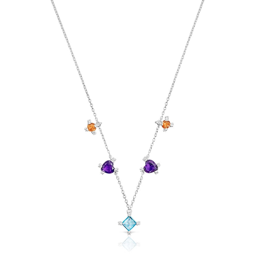 silbernes choker-halsband mit edelsteinen farbpillen