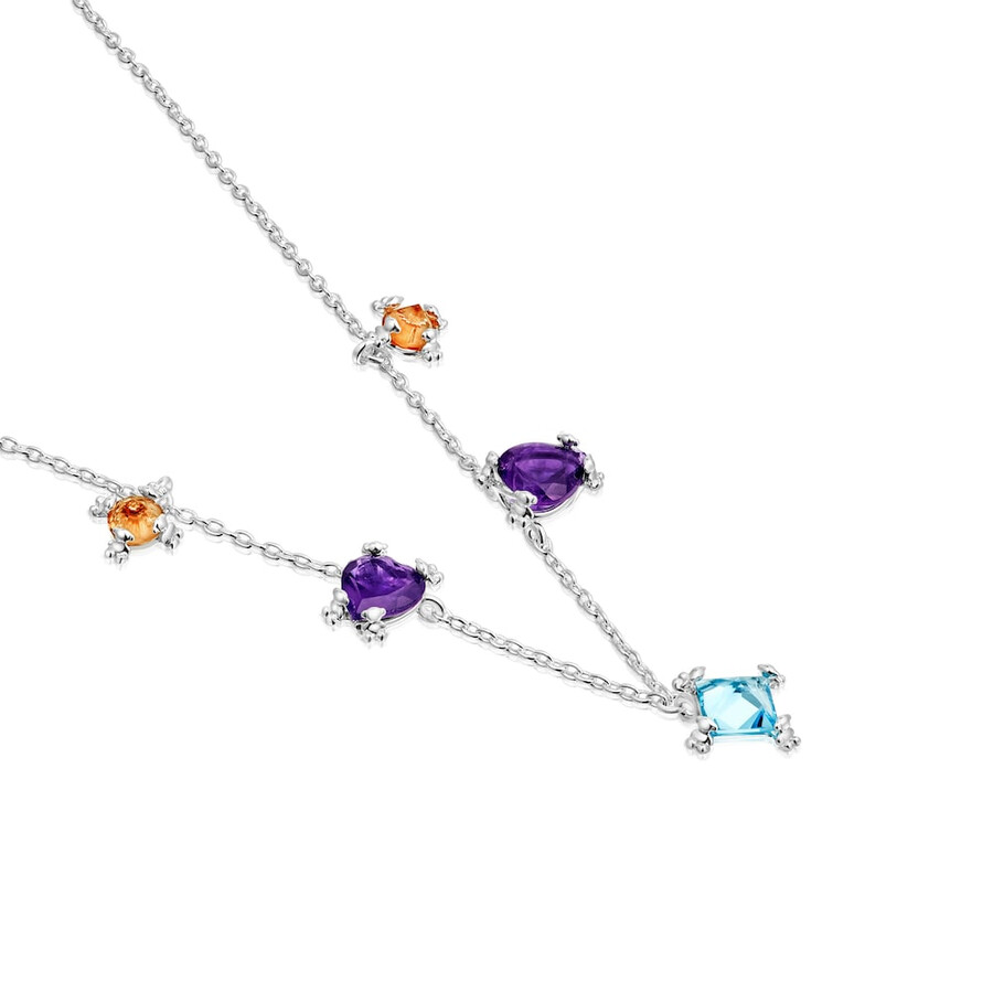 silbernes choker-halsband mit edelsteinen farbpillen