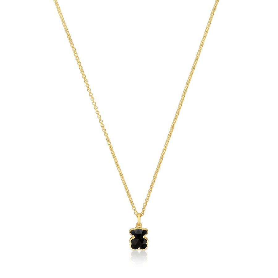 kurze halskette aus 18-karätig vergoldetem silber mit onyx-bärenmotiven tous icon color