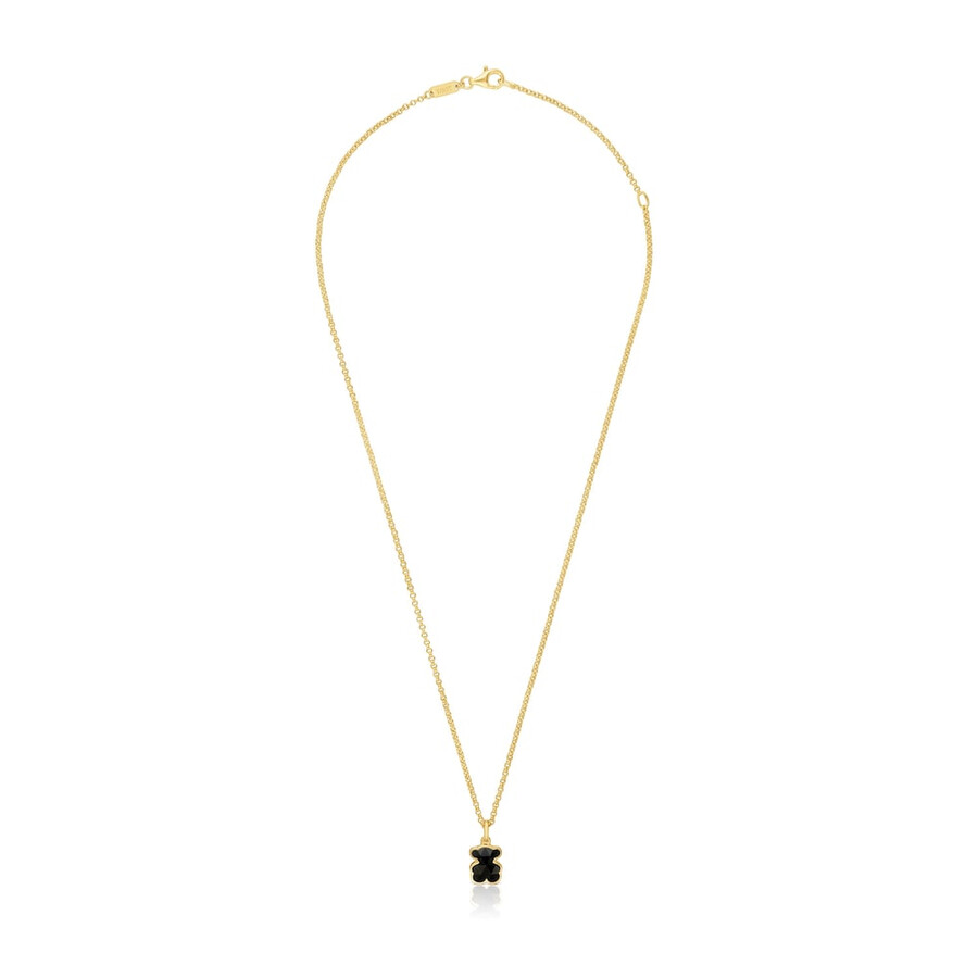 kurze halskette aus 18-karätig vergoldetem silber mit onyx-bärenmotiven tous icon color
