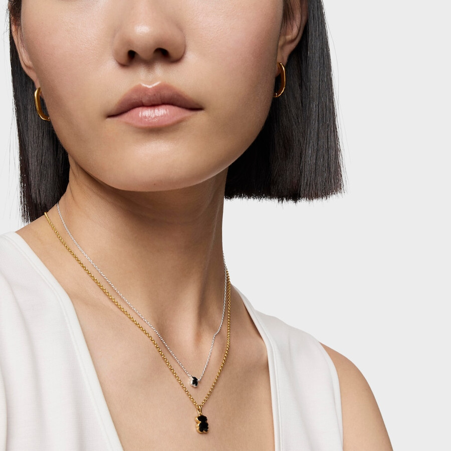 kurze halskette aus 18-karätig vergoldetem silber mit onyx-bärenmotiven tous icon color