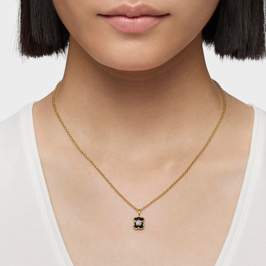 kurze halskette aus 18-karätig vergoldetem silber mit onyx-bärenmotiven tous icon color