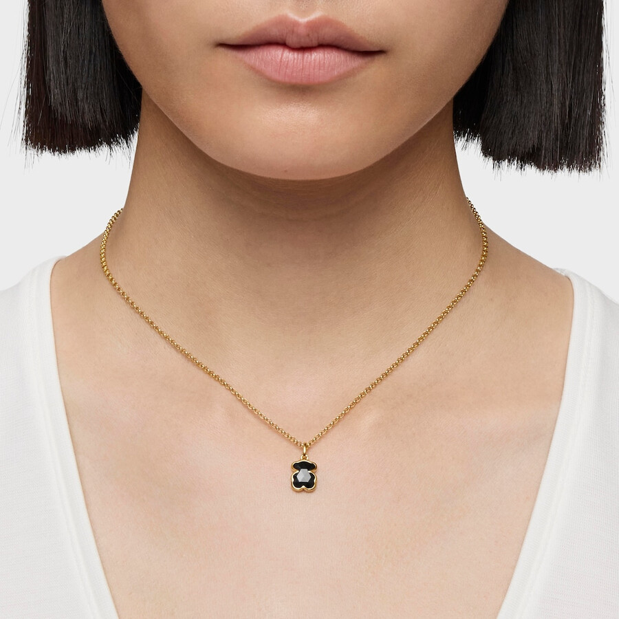 kurze halskette aus 18-karätig vergoldetem silber mit onyx-bärenmotiven tous icon color