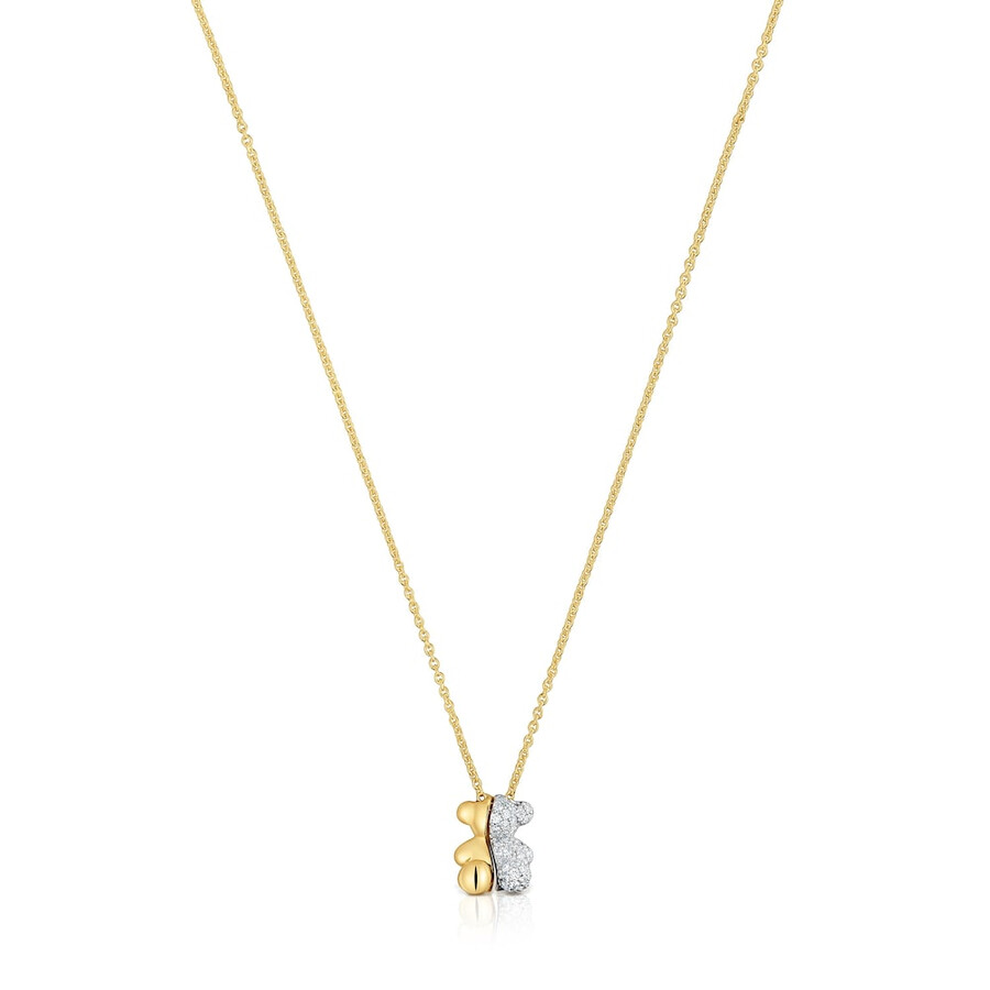 kurze doppelbären-halskette aus gold und weißgold mit diamanten modell bold bear