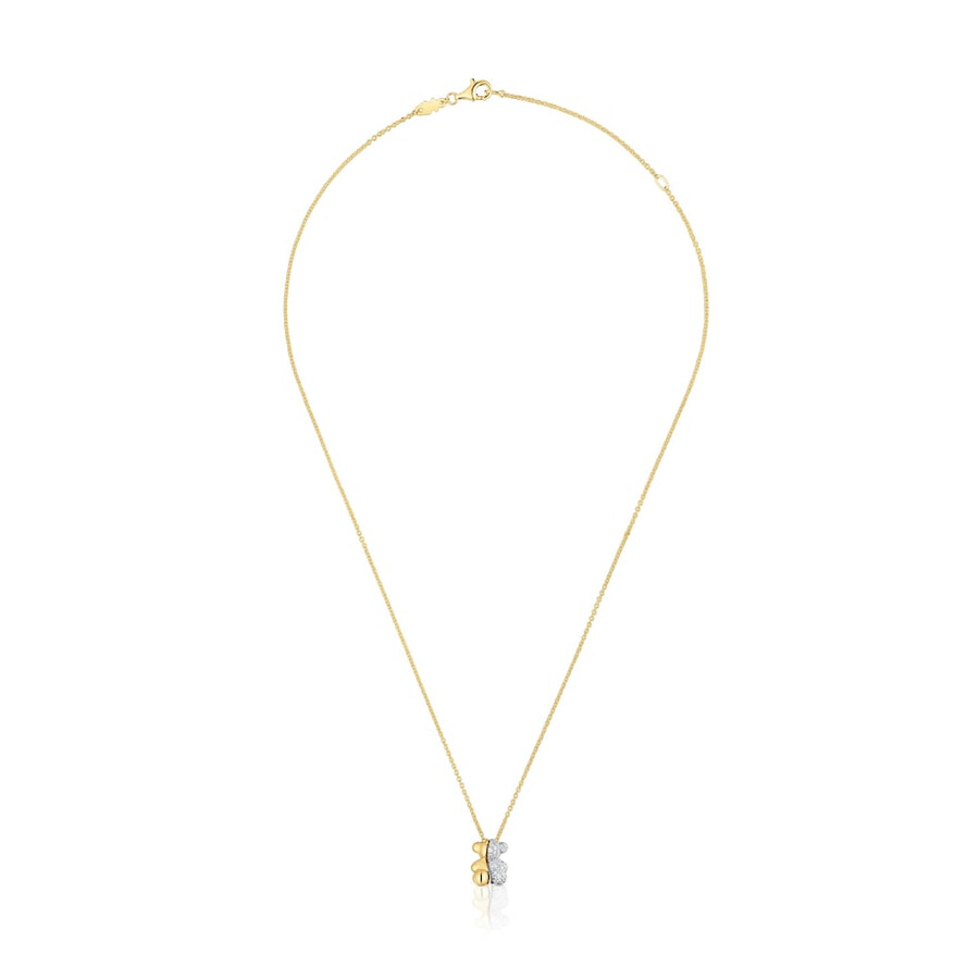 kurze doppelbären-halskette aus gold und weißgold mit diamanten modell bold bear