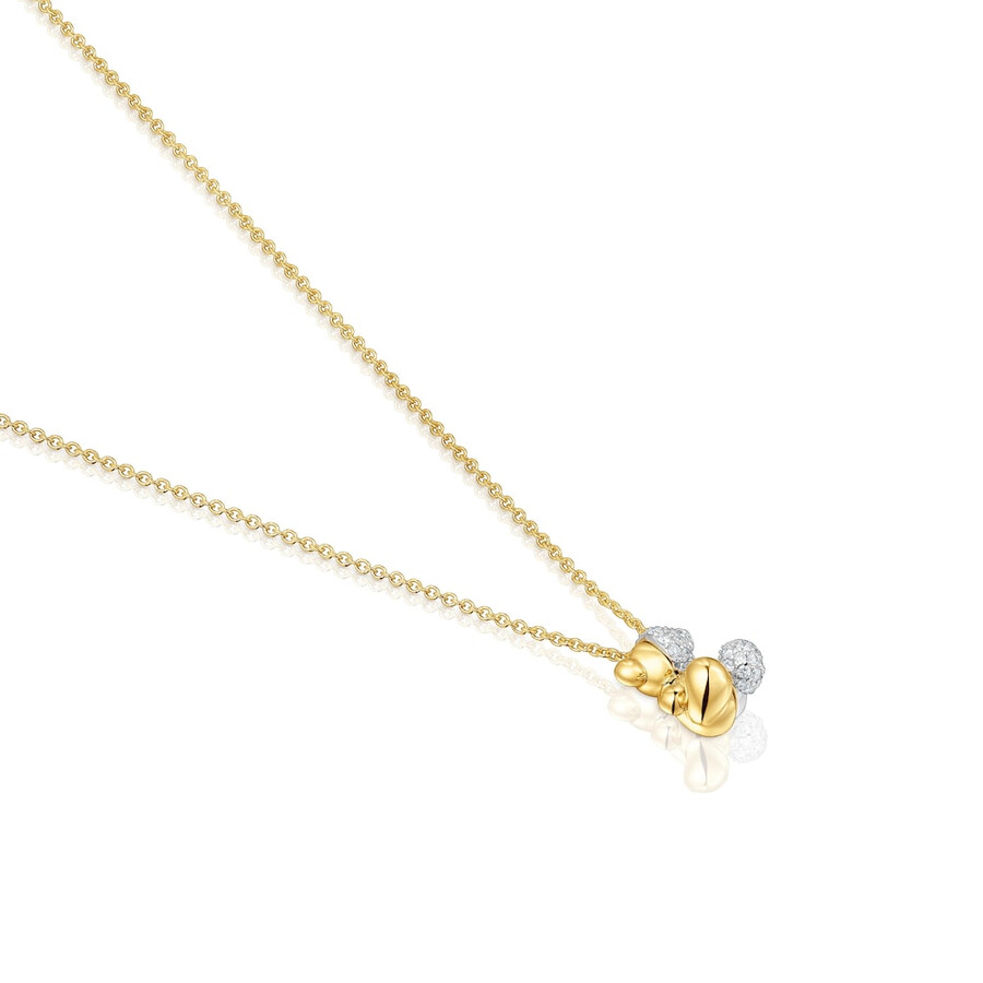 kurze doppelbären-halskette aus gold und weißgold mit diamanten modell bold bear