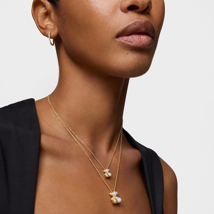 kurze doppelbären-halskette aus gold und weißgold mit diamanten modell bold bear