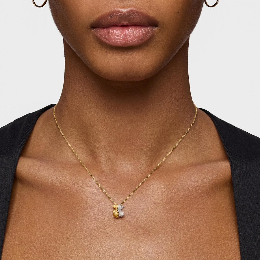 kurze doppelbären-halskette aus gold und weißgold mit diamanten modell bold bear