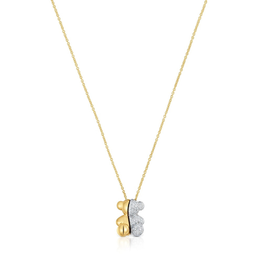 kurze doppelbären-halskette aus gold und weißgold mit diamanten modell bold bear
