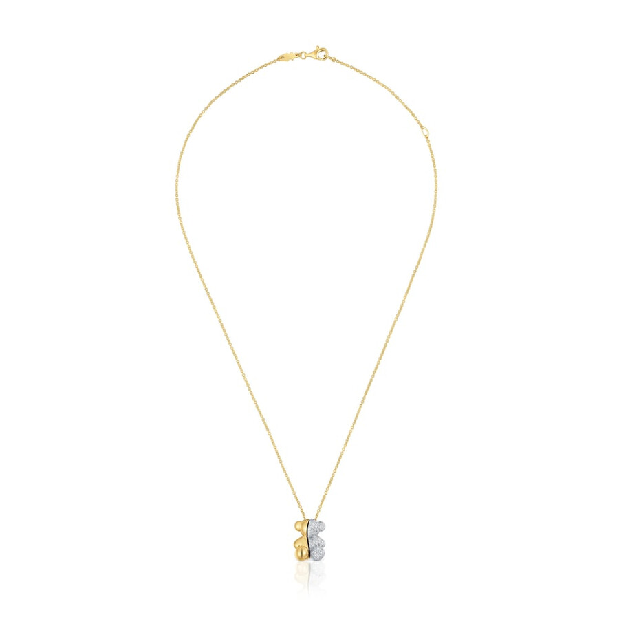 kurze doppelbären-halskette aus gold und weißgold mit diamanten modell bold bear