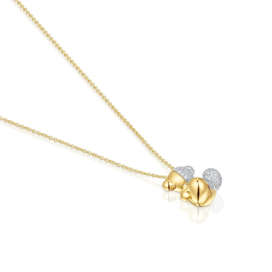 kurze doppelbären-halskette aus gold und weißgold mit diamanten modell bold bear