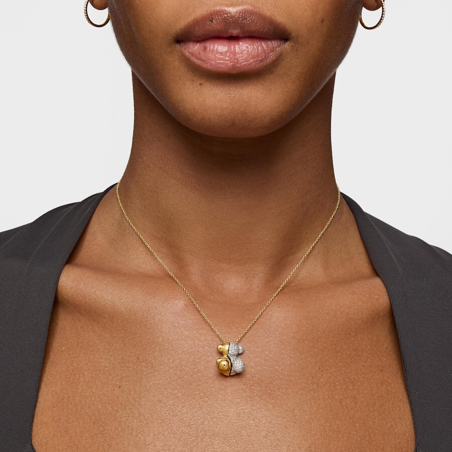 kurze doppelbären-halskette aus gold und weißgold mit diamanten modell bold bear