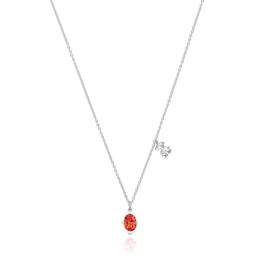 kurze silberne halskette mit bärenmotiv und im labor gezüchtetem orangefarbenem saphir bold bear lgg