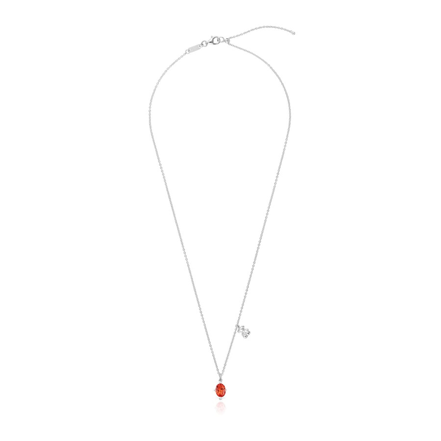 kurze silberne halskette mit bärenmotiv und im labor gezüchtetem orangefarbenem saphir bold bear lgg