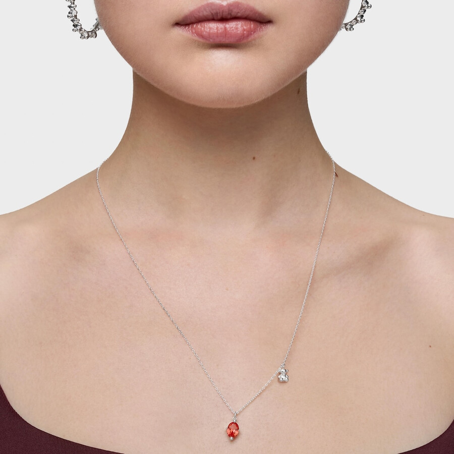 kurze silberne halskette mit bärenmotiv und im labor gezüchtetem orangefarbenem saphir bold bear lgg