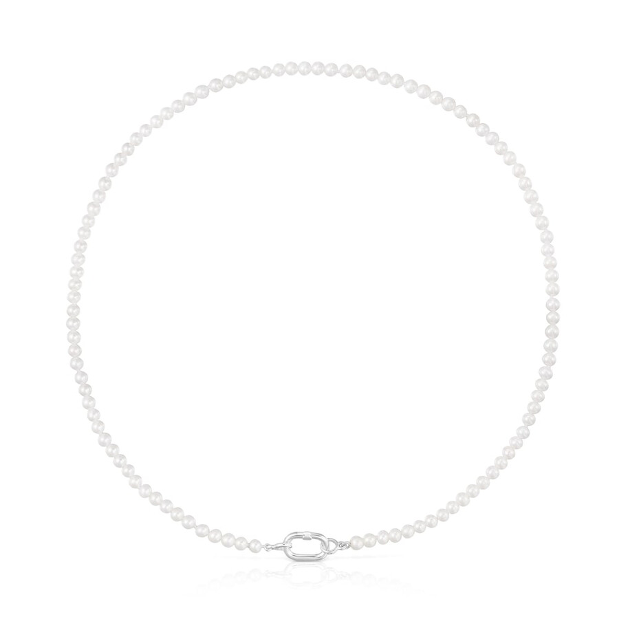halskette mit zuchtperlen und silbernem ring oval