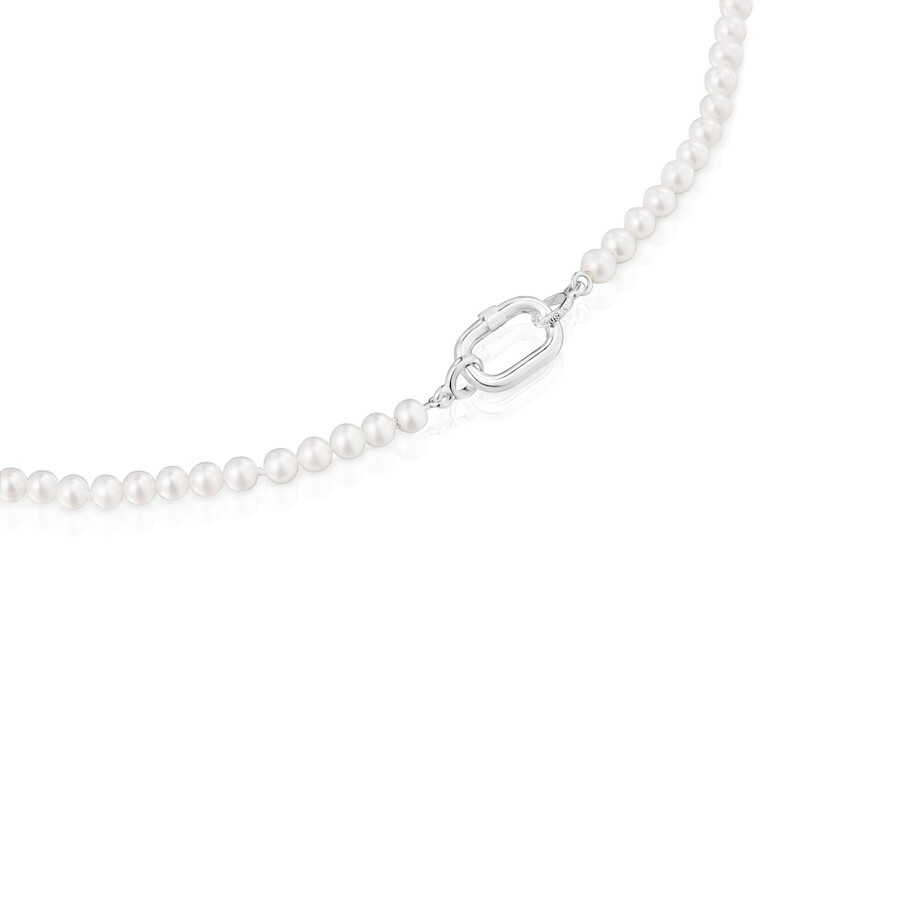 halskette mit zuchtperlen und silbernem ring oval