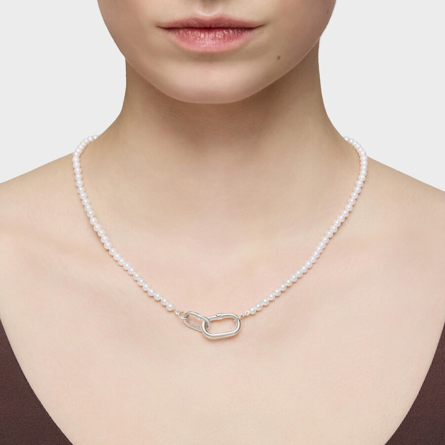 halskette mit zuchtperlen und silbernem ring oval