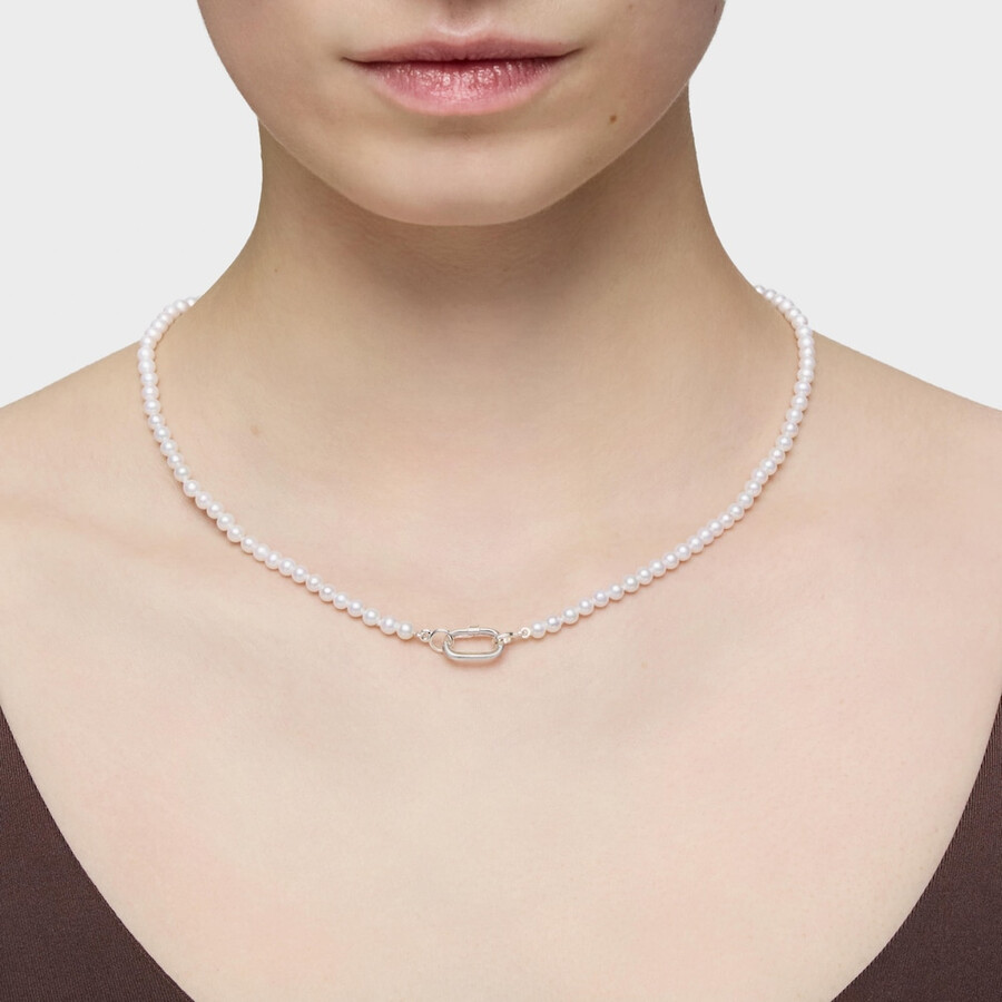 halskette mit zuchtperlen und silbernem ring oval