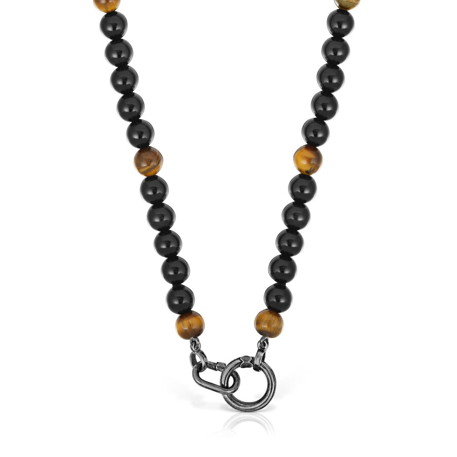 halskette aus gealtertem silber mit onyx tigerauge und hold-man-ringen