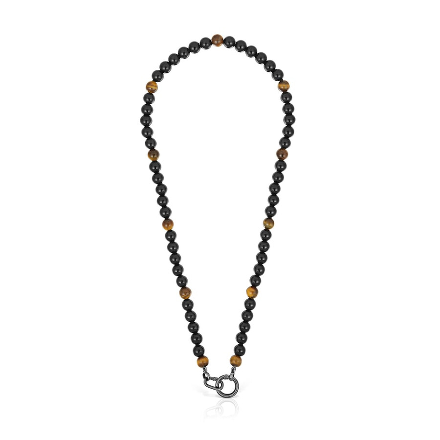 halskette aus gealtertem silber mit onyx tigerauge und hold-man-ringen