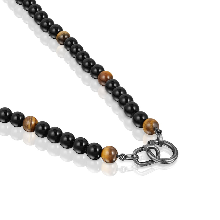 halskette aus gealtertem silber mit onyx tigerauge und hold-man-ringen
