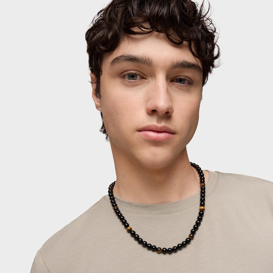 halskette aus gealtertem silber mit onyx tigerauge und hold-man-ringen