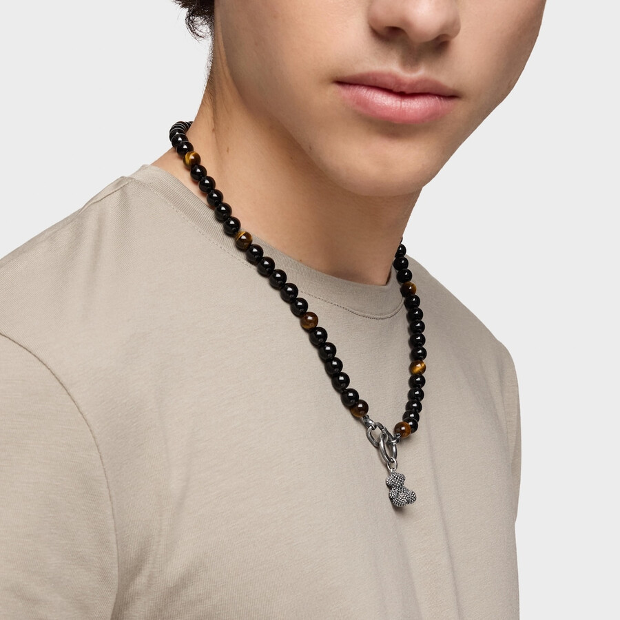 halskette aus gealtertem silber mit onyx tigerauge und hold-man-ringen