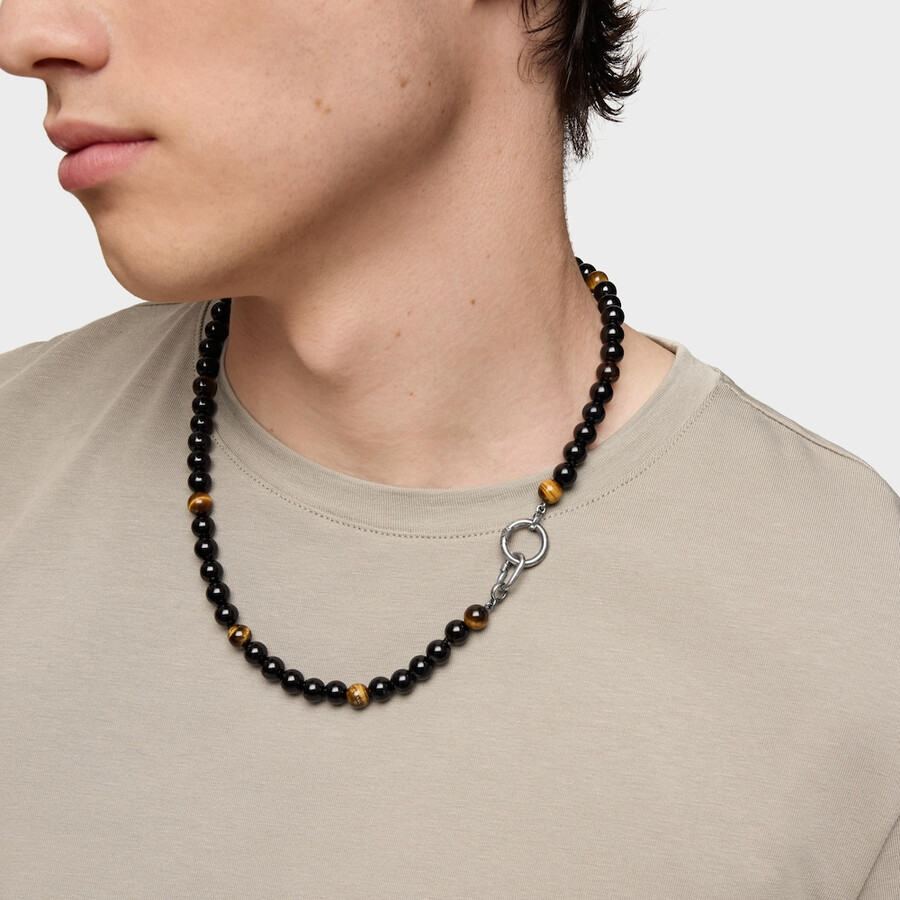 halskette aus gealtertem silber mit onyx tigerauge und hold-man-ringen