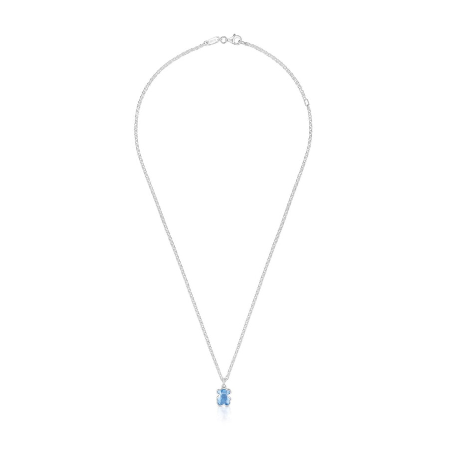 kurze silberne halskette mit im labor gezüchtetem blauem spinell icon color lgg