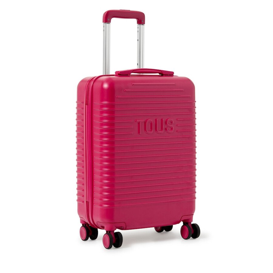fuchsiafarbener koffer von tous travel