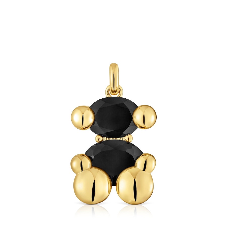 mittlere 18-karat-goldplattierung auf silber mit onyx-bärenmotiv anhänger farbe bär