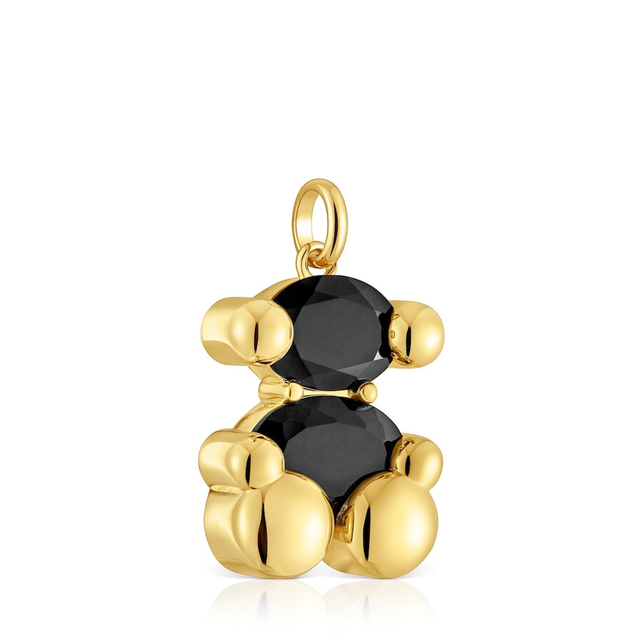 mittlere 18-karat-goldplattierung auf silber mit onyx-bärenmotiv anhänger farbe bär