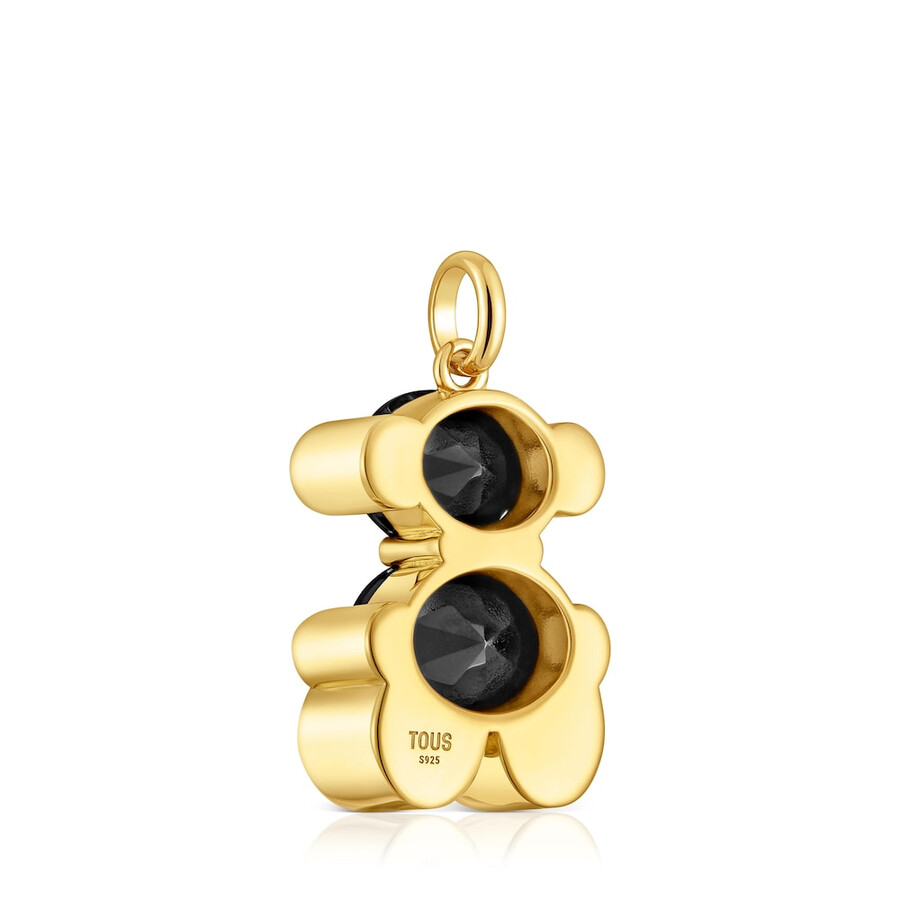 mittlere 18-karat-goldplattierung auf silber mit onyx-bärenmotiv anhänger farbe bär