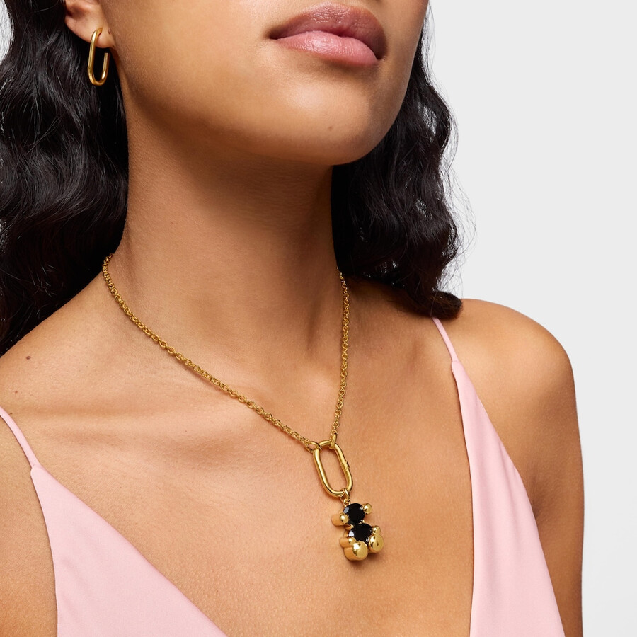 mittlere 18-karat-goldplattierung auf silber mit onyx-bärenmotiv anhänger farbe bär