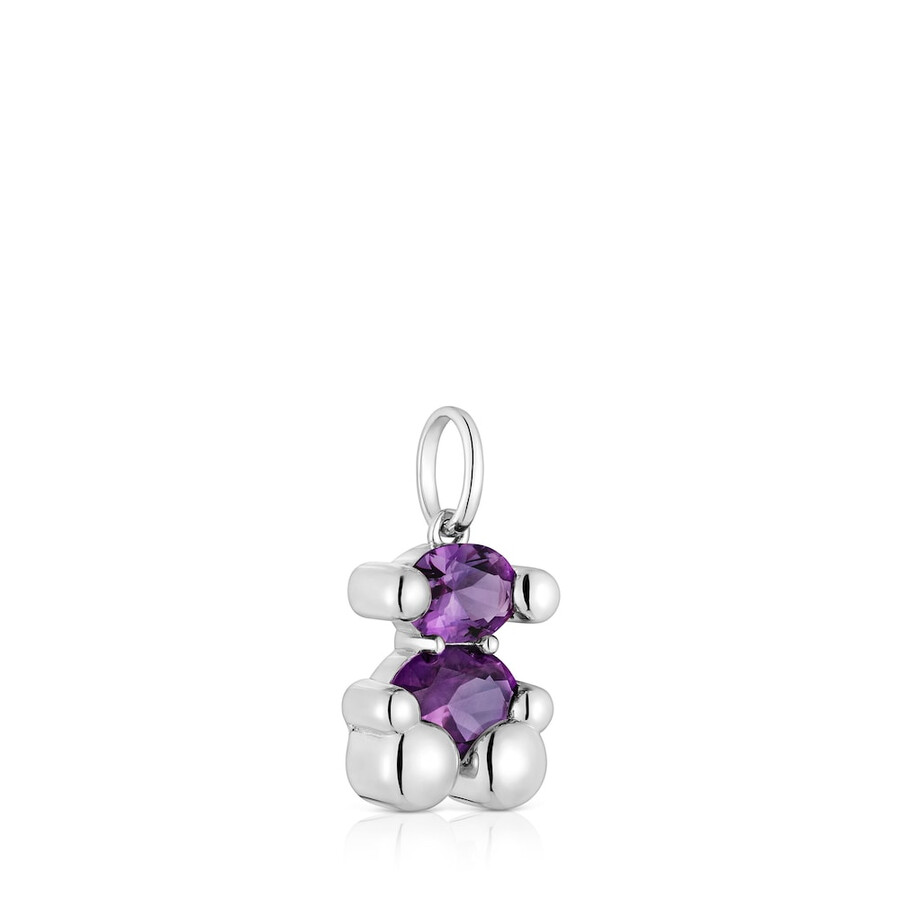 kleiner silberner anhänger mit bärenmotiv und im labor gezüchtetem lilafarbenem saphir tous color bear lgg