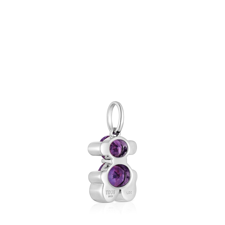 kleiner silberner anhänger mit bärenmotiv und im labor gezüchtetem lilafarbenem saphir tous color bear lgg