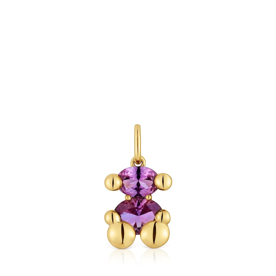 kleiner anhänger mit bärenmotiv aus 18-karätigem gold auf silber mit im labor gezüchtetem lilafarbenem saphir farbe bär lgg.