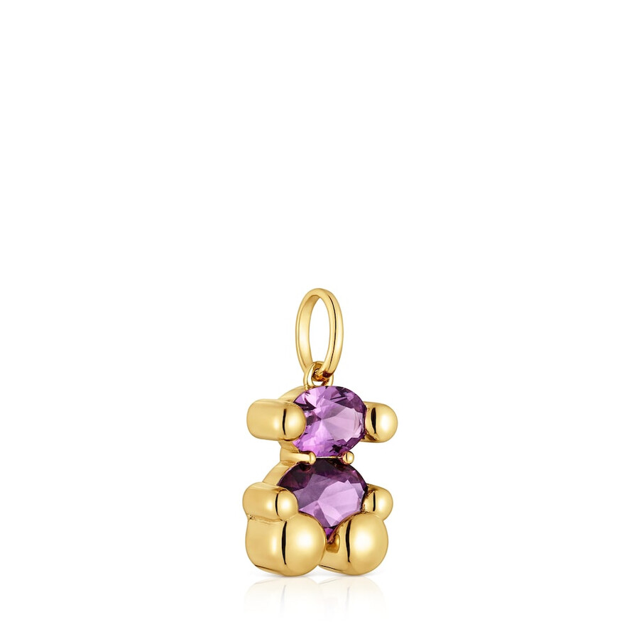 kleiner anhänger mit bärenmotiv aus 18-karätigem gold auf silber mit im labor gezüchtetem lilafarbenem saphir farbe bär lgg.