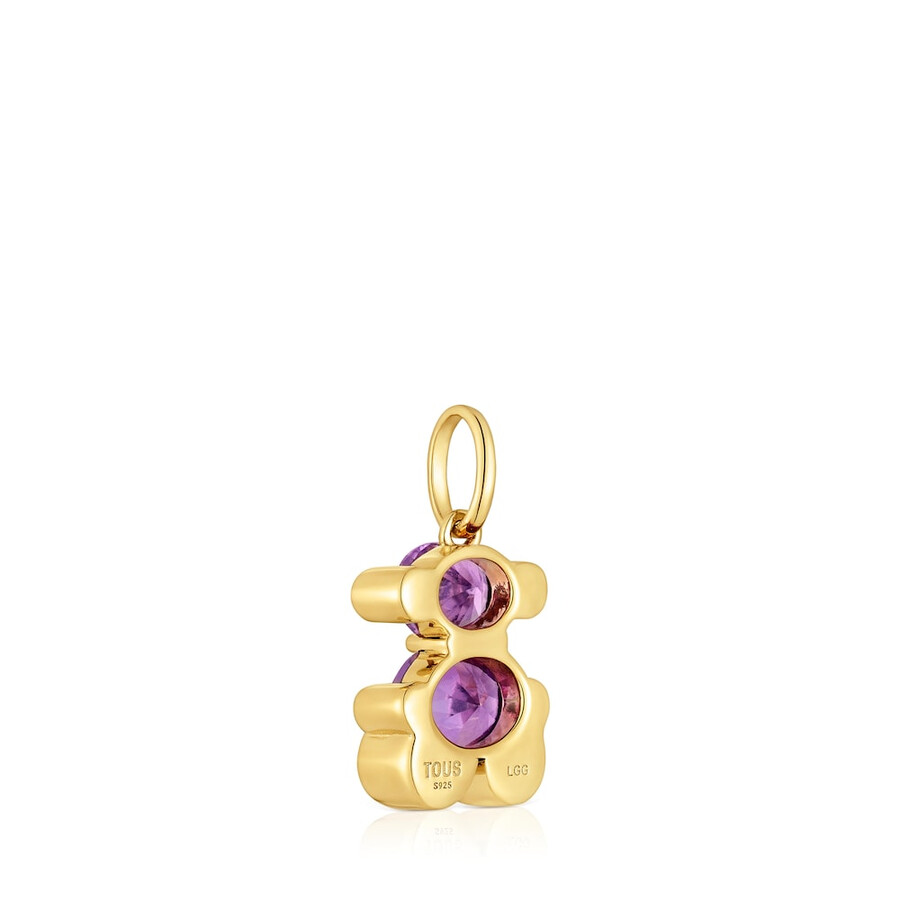 kleiner anhänger mit bärenmotiv aus 18-karätigem gold auf silber mit im labor gezüchtetem lilafarbenem saphir farbe bär lgg.